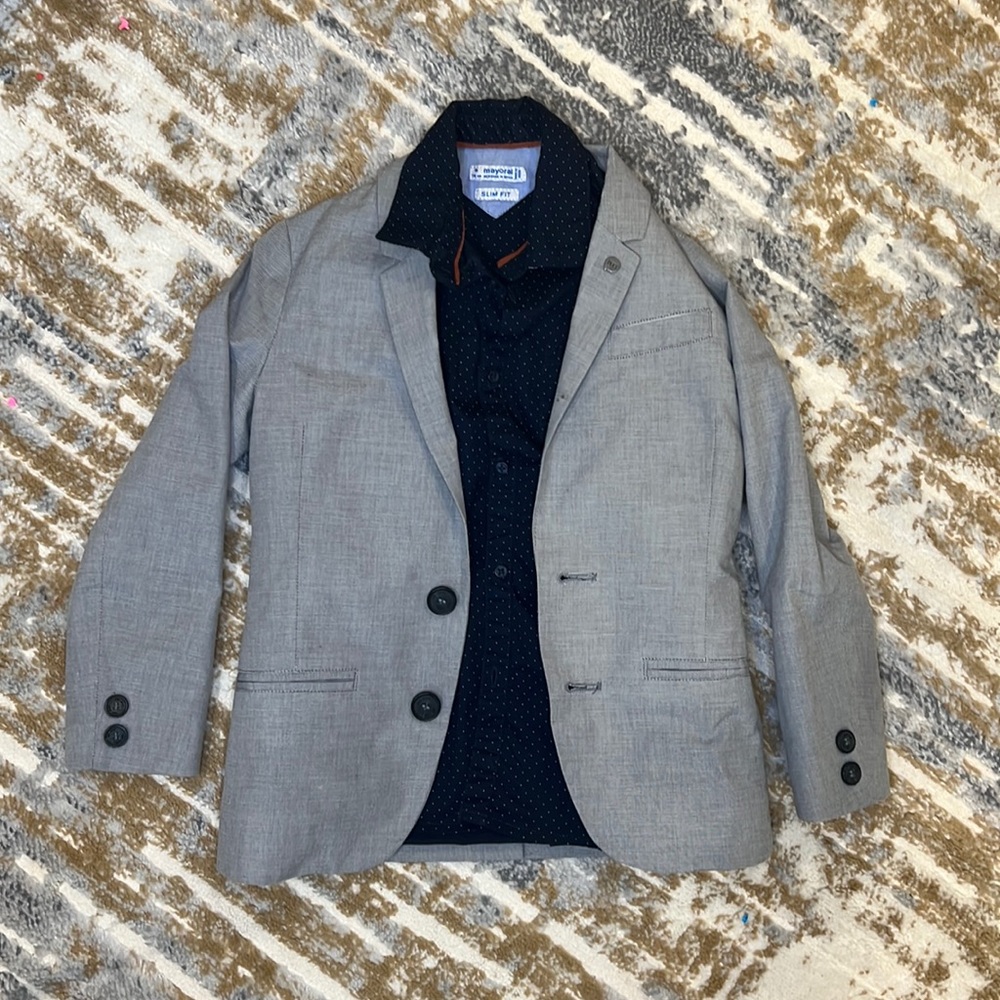 Blazer and button down sort size 6 boys navy and gray